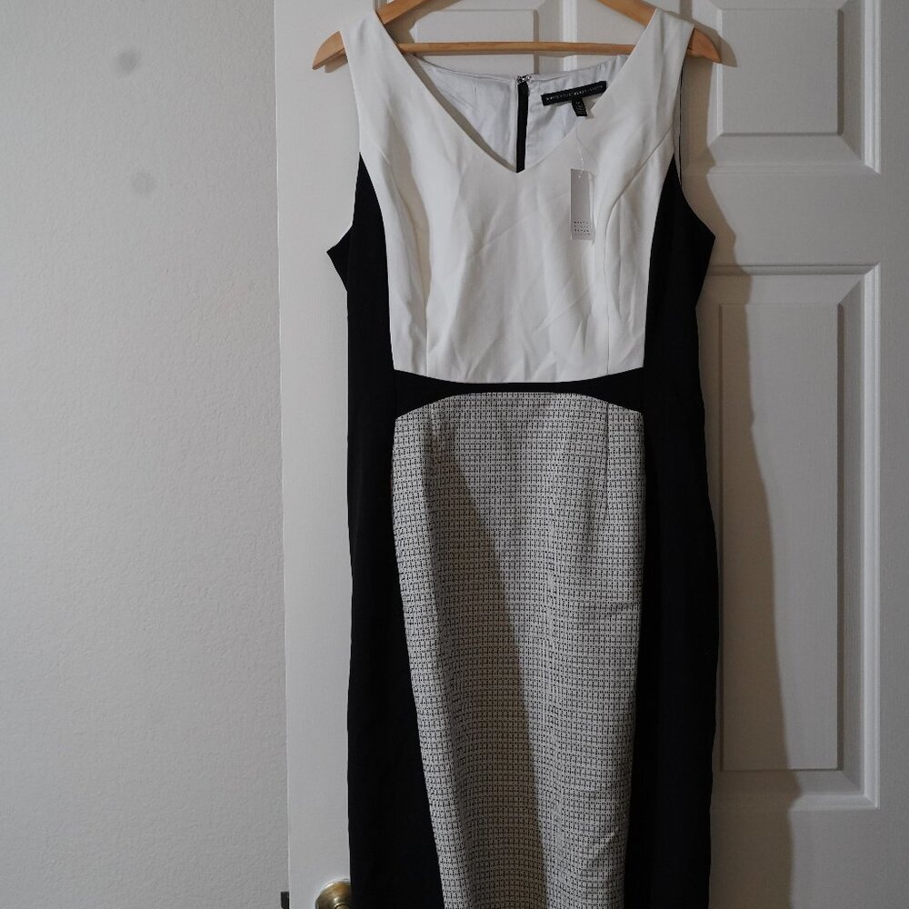 WHBM black and ecru color block sheath work midi dress size 10